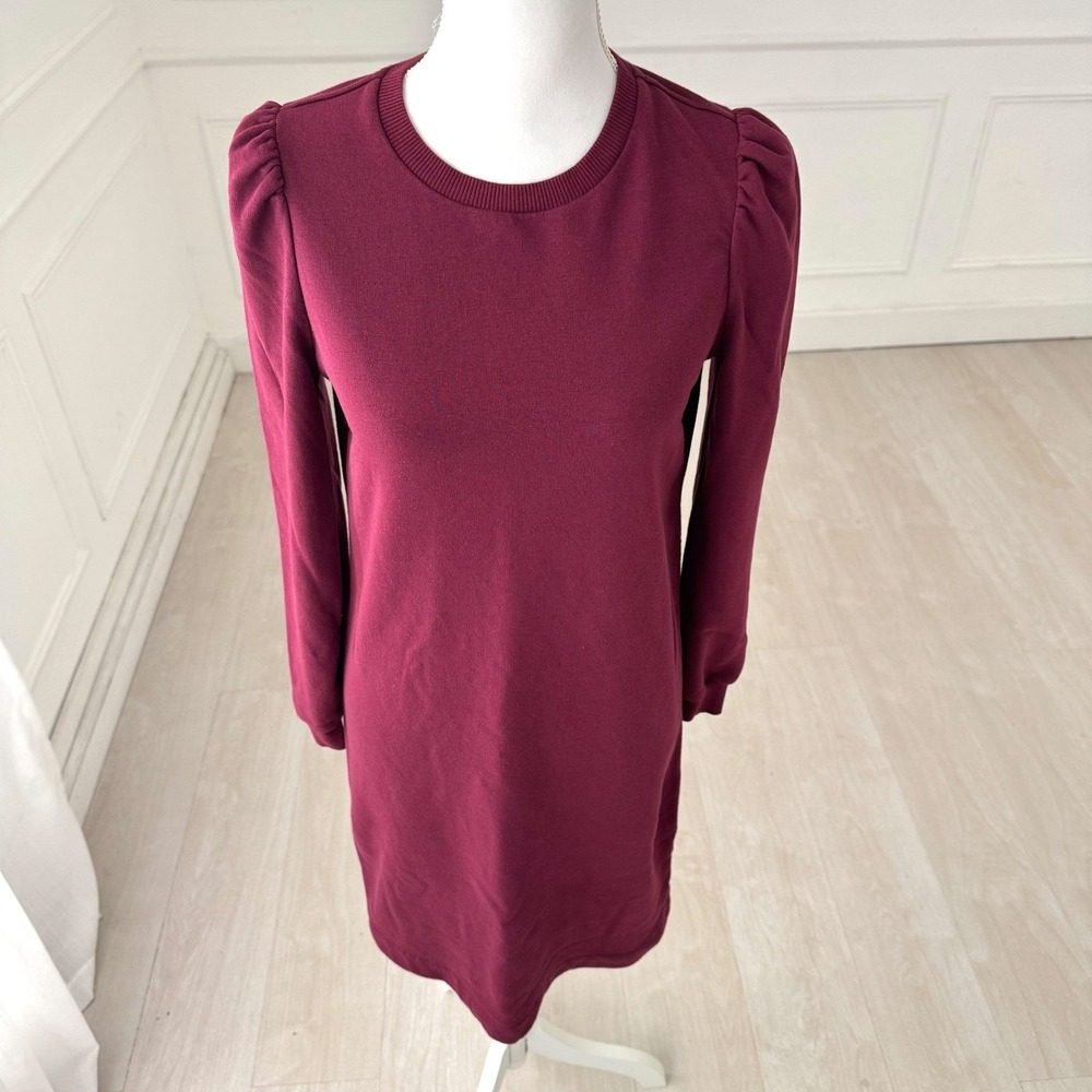 Boden Preppy Puff Sleeve Mini Dress Womens 6 Burgundy Elevated Basic Fall Winter - Picture 6 of 12